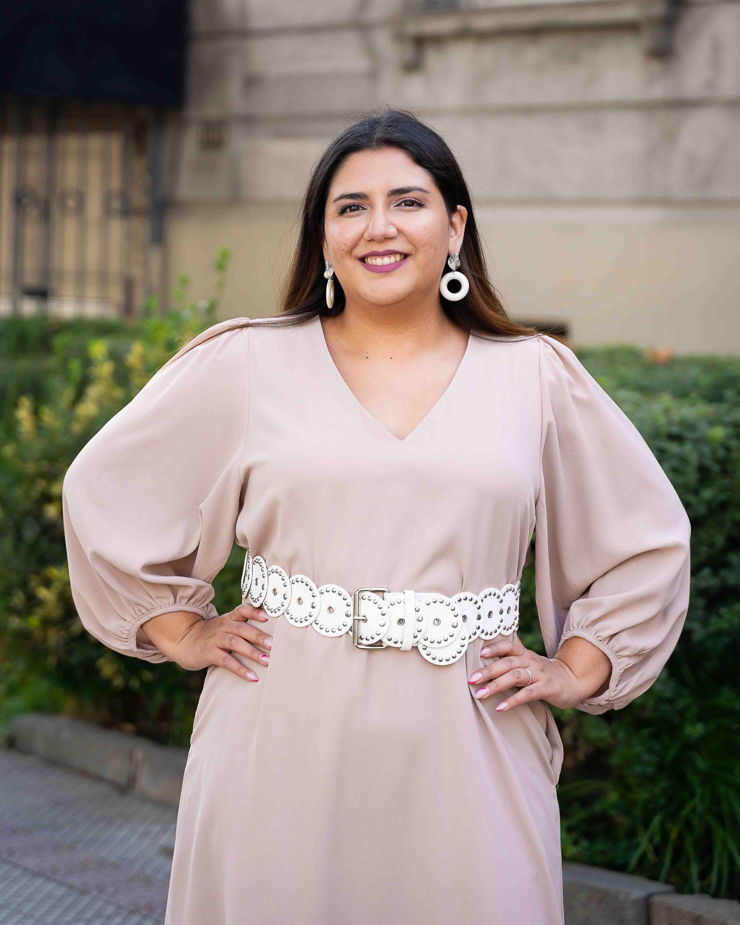 Maxivestido Manga Globo Beige