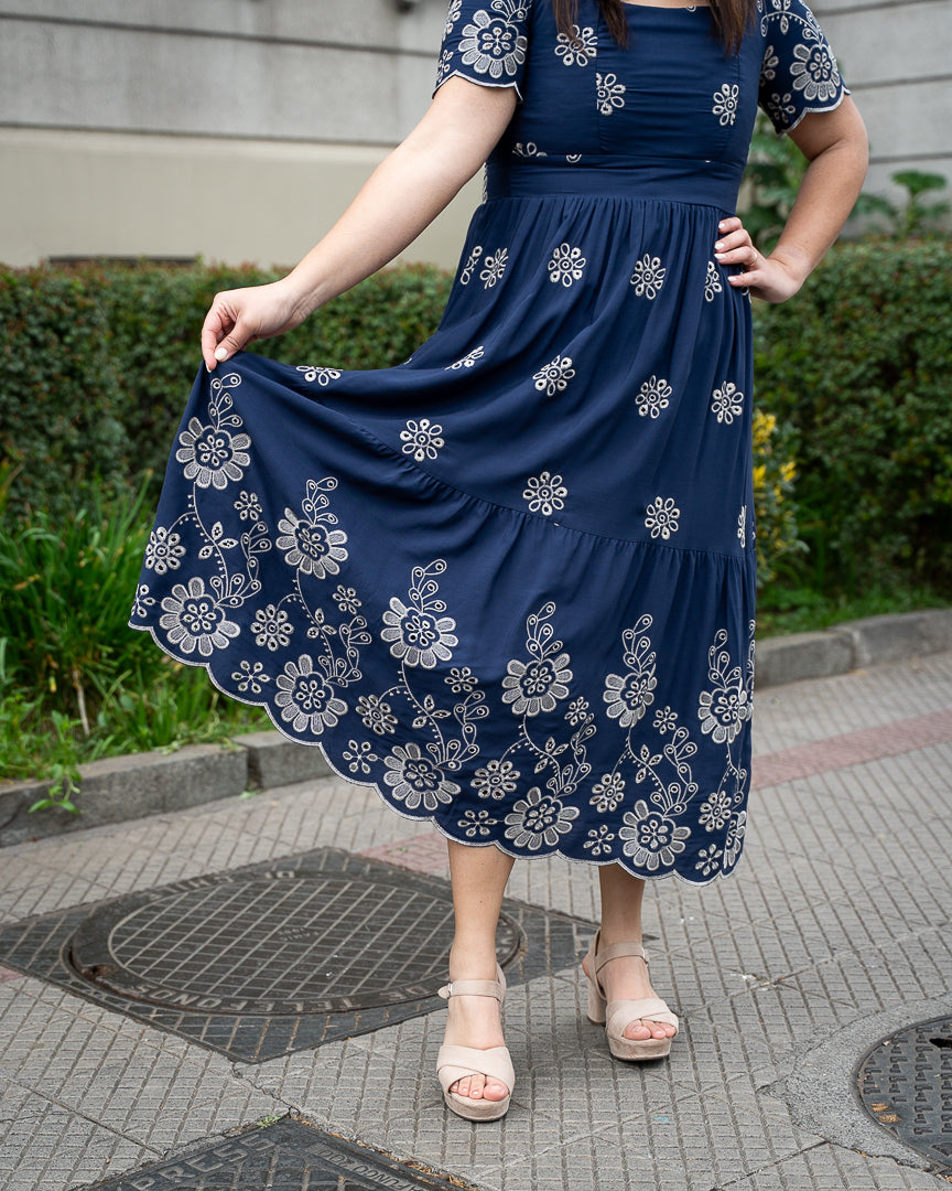 Vestido Bra3 Azul Bordado