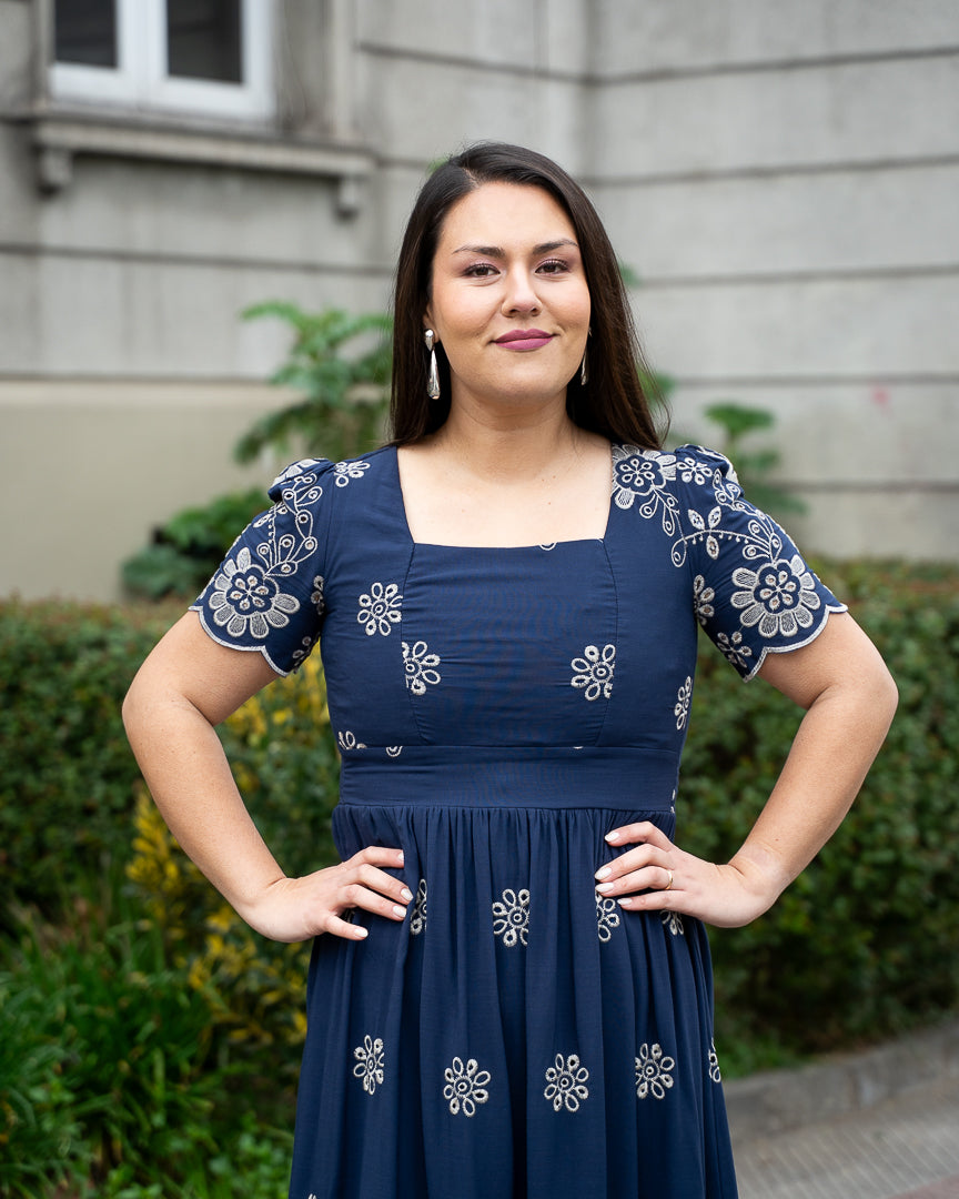 Vestido Bra3 Azul Bordado