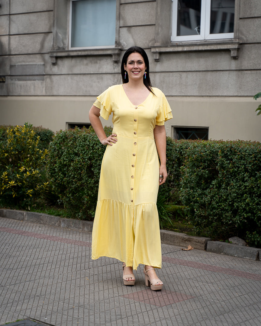 Vestido Bra3 Amarillo Botones