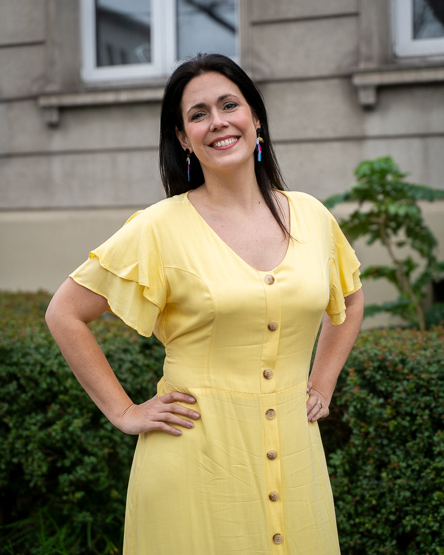Vestido Bra3 Amarillo Botones