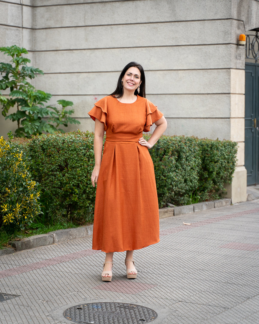 Vestido Bra3 Manga Vuelos Terracota