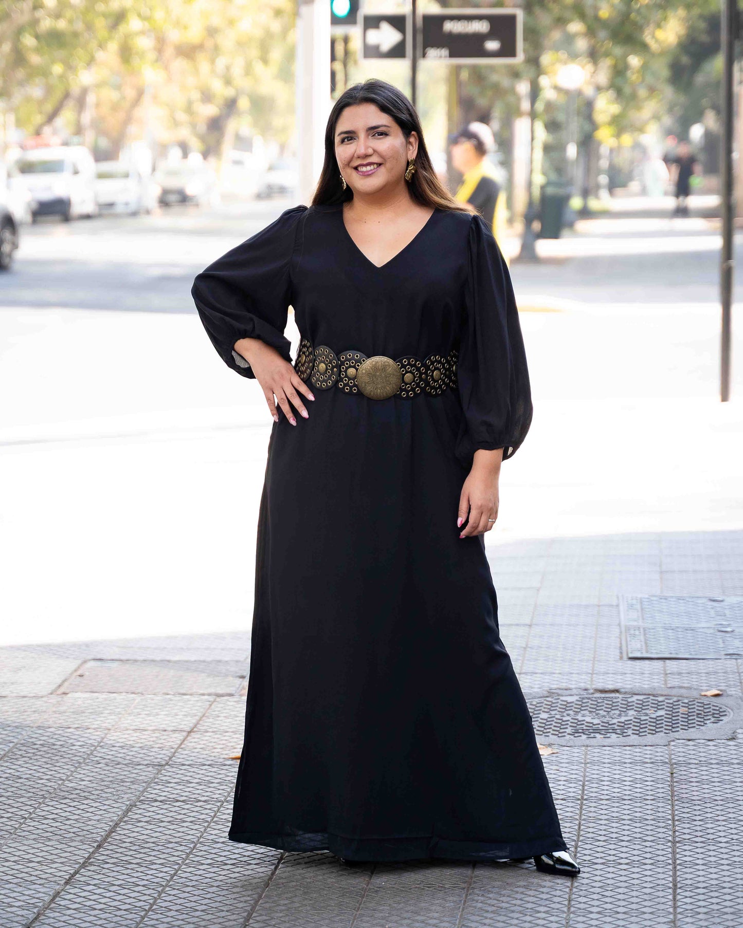 Maxivestido Manga Globo Negro