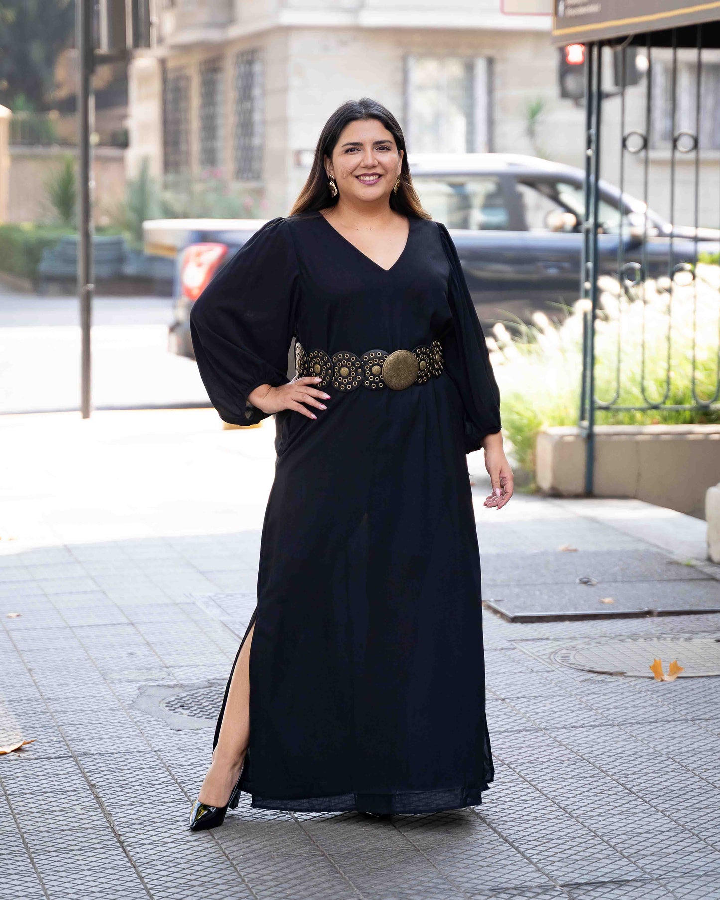 Maxivestido Manga Globo Negro