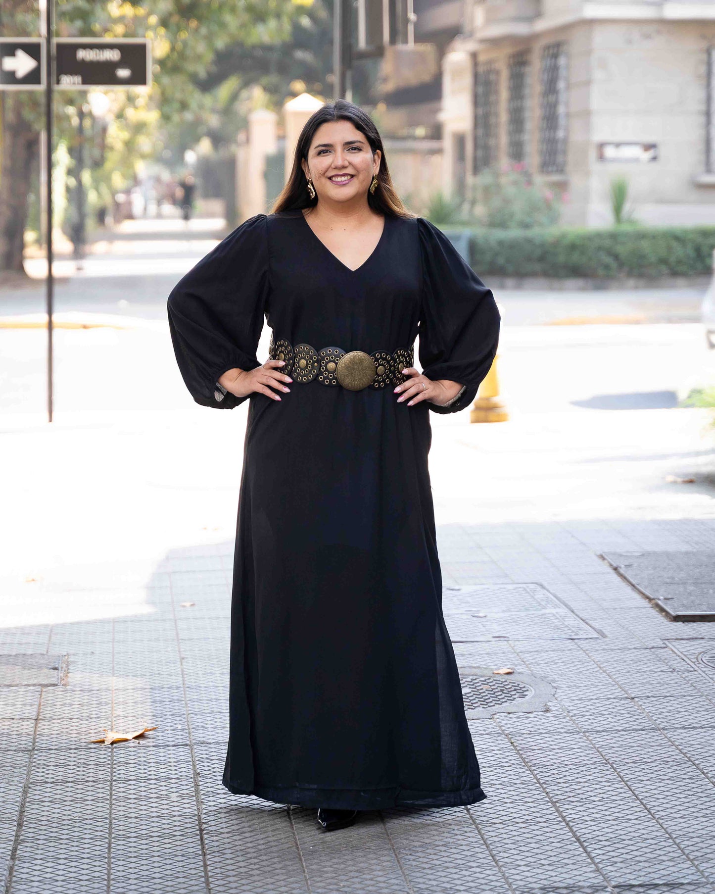 Maxivestido Manga Globo Negro