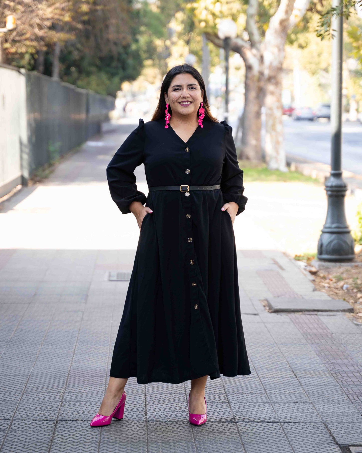 Vestido Camisero Cinturon Negro