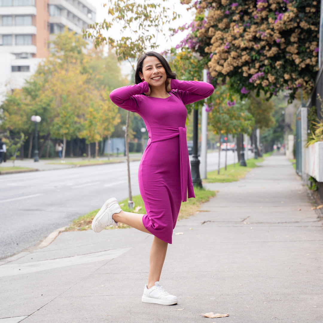 Vestido Lazo Manga Princesa Morado