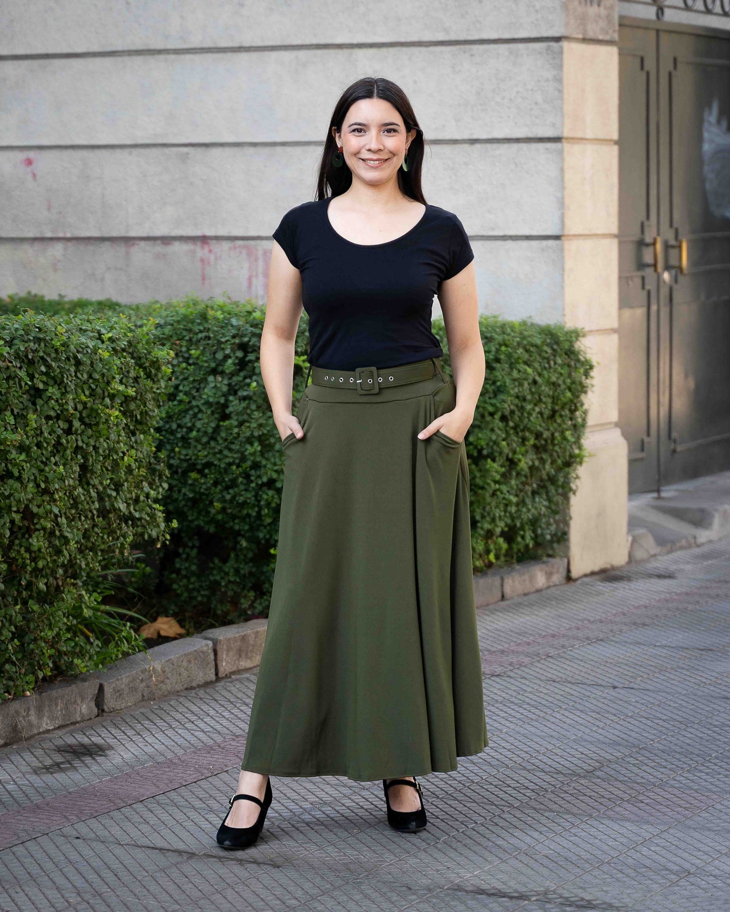 Maxifalda Cinturon Verde Oliva