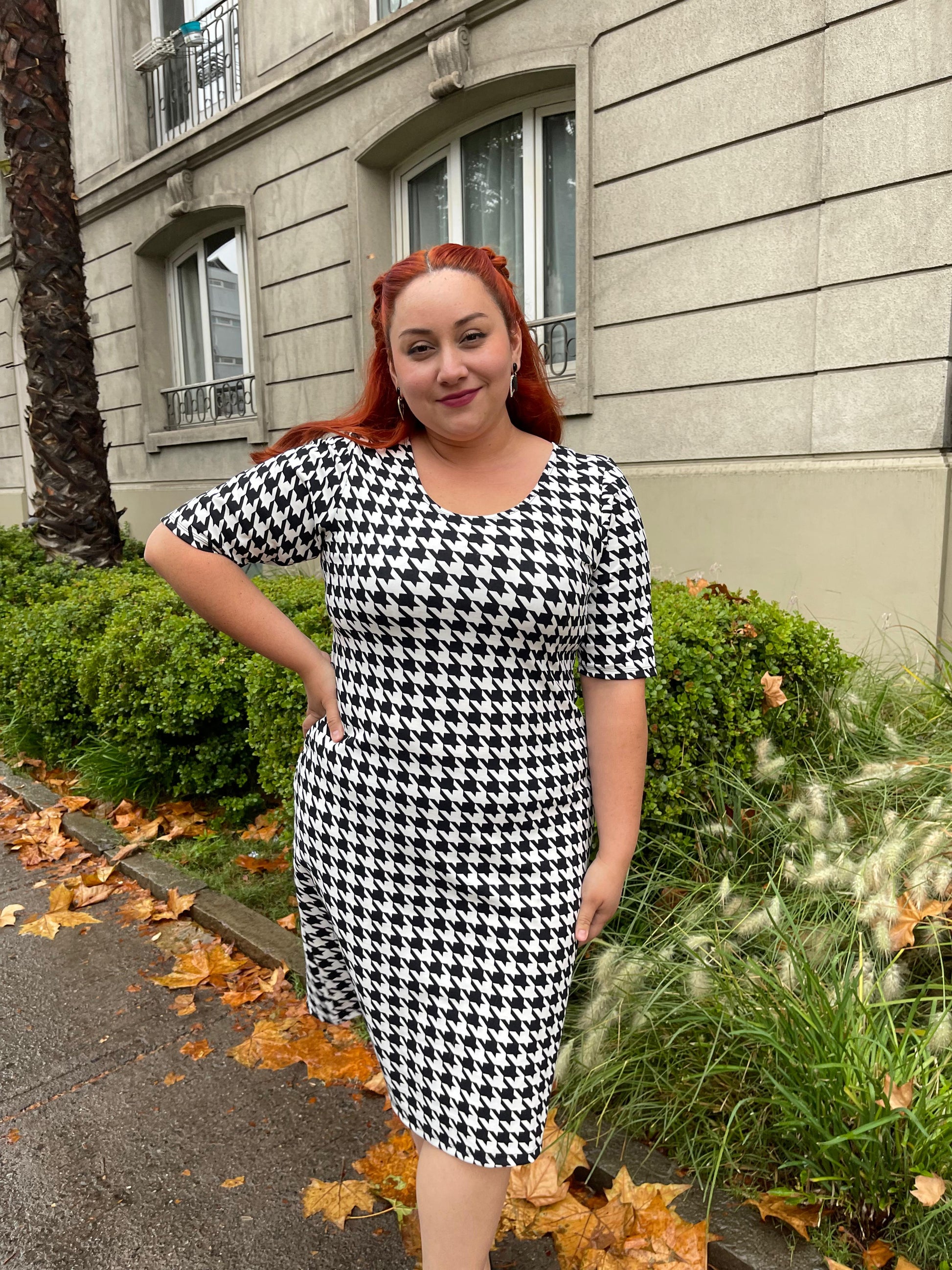 Vestido Pie de Poule Godet