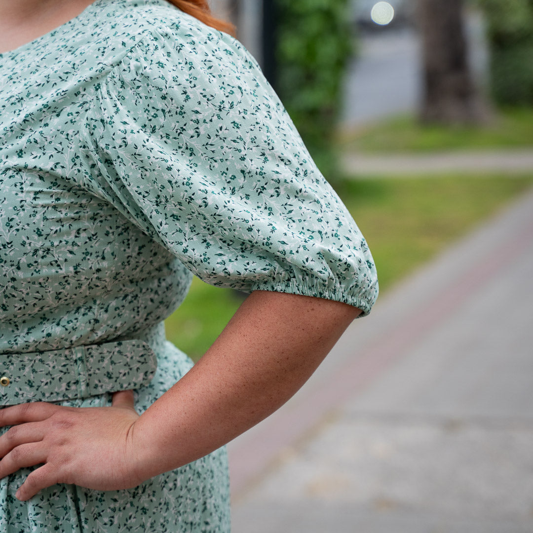 Vestido Bra Verde Flores Cinturon