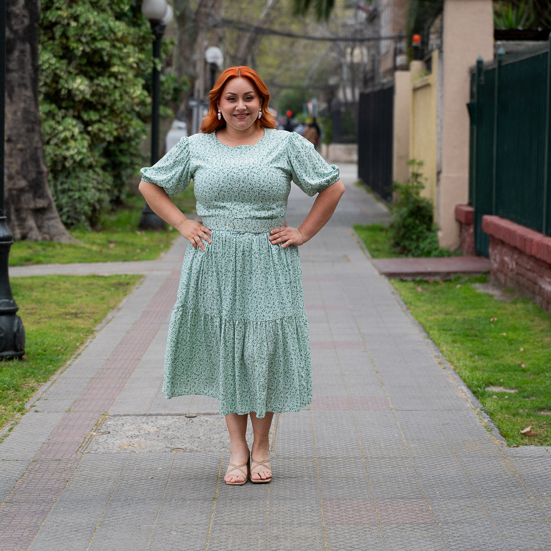Vestido Bra Verde Flores Cinturon