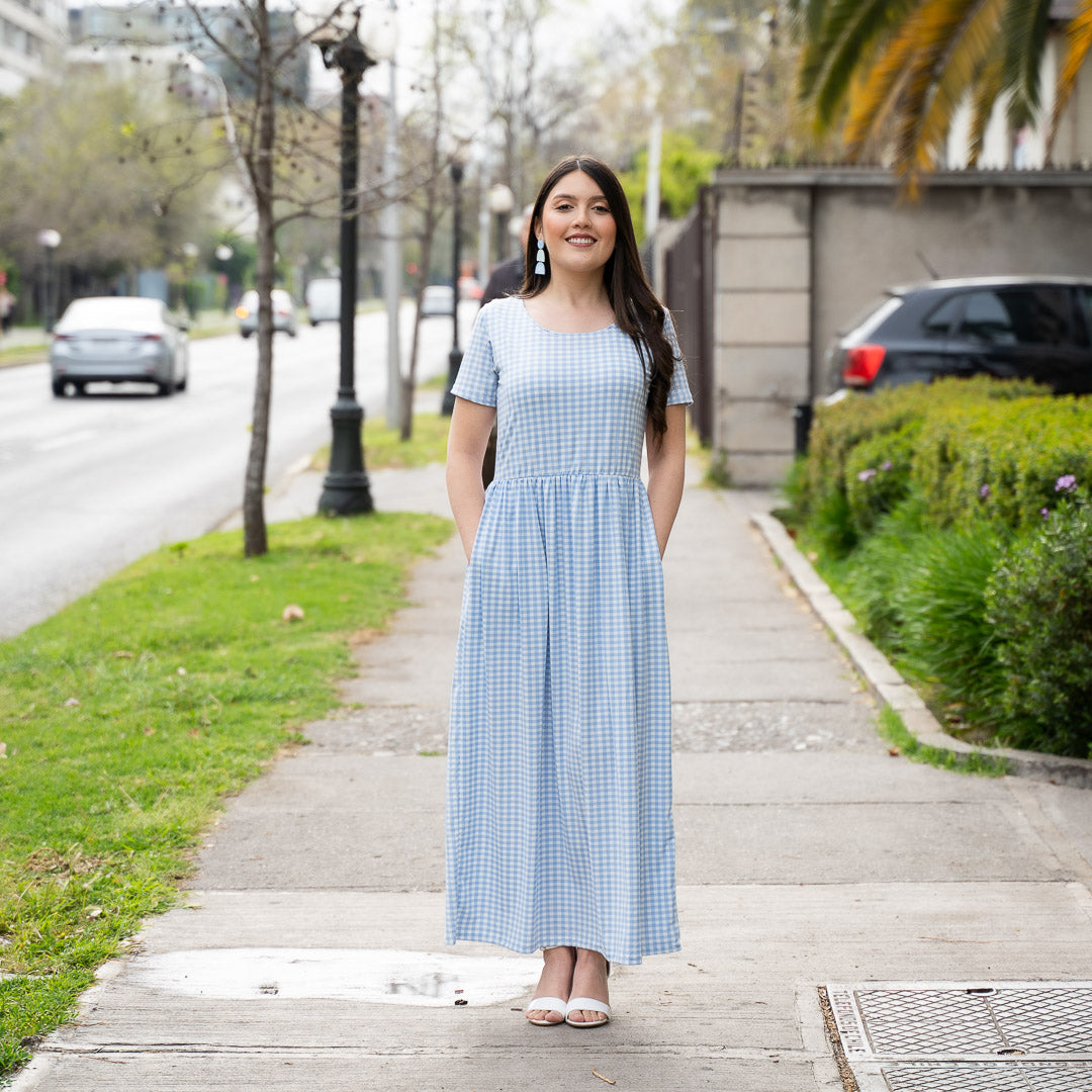 Maxivestido Cuadros Celeste