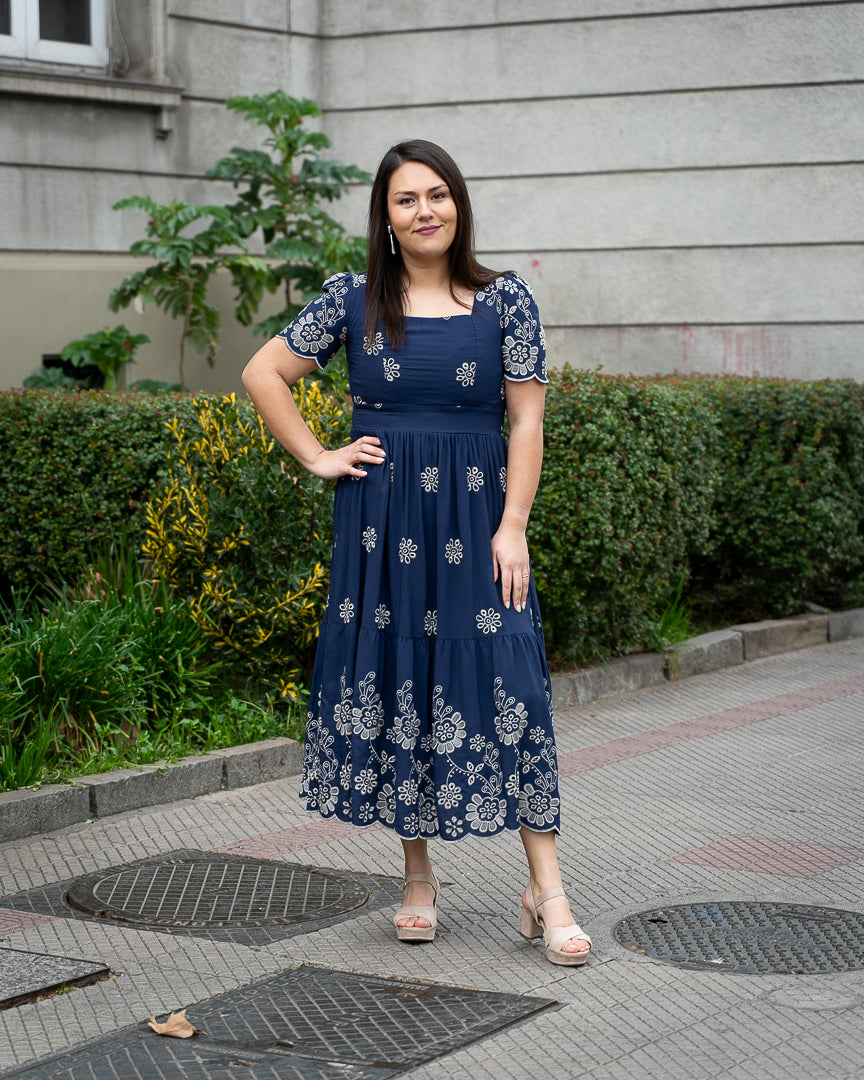 Vestido Bra3 Azul Bordado
