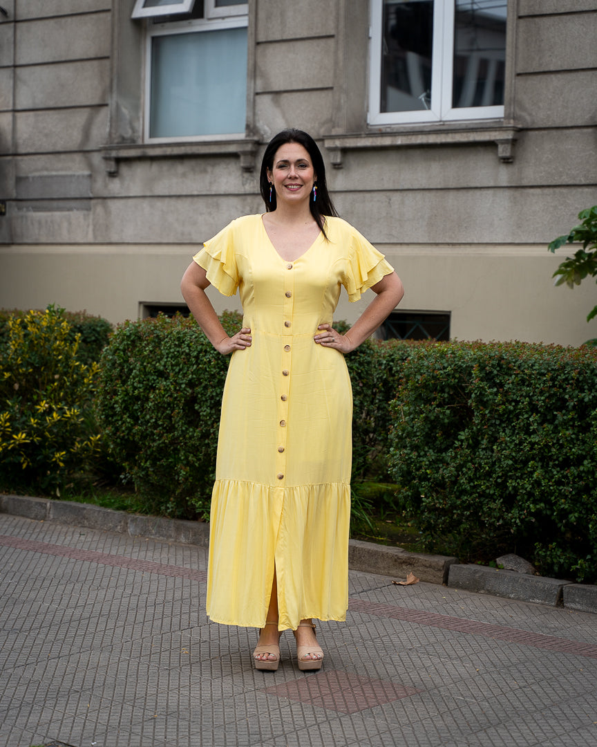 Vestido Bra3 Amarillo Botones