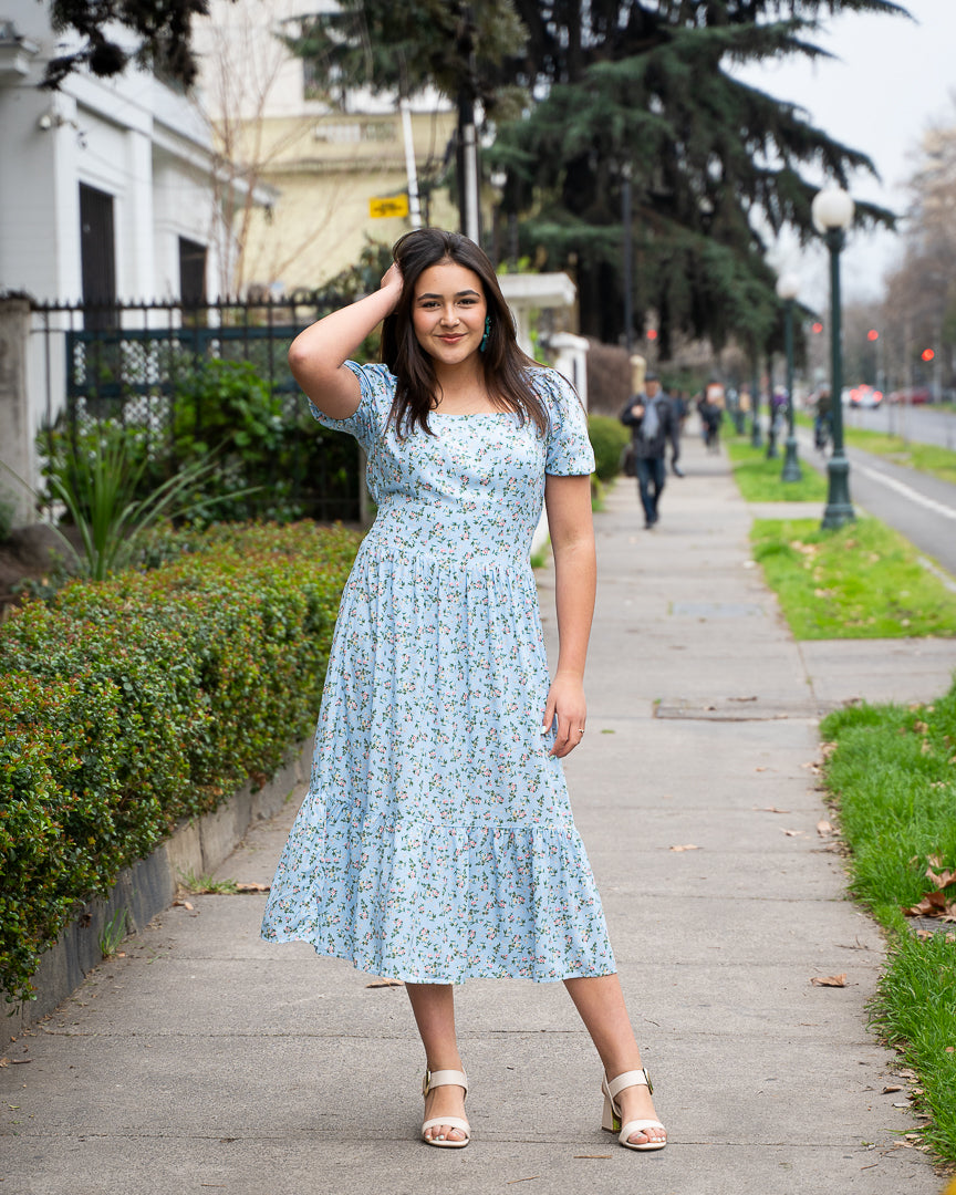 Vestido Bra3 Celeste Floreado