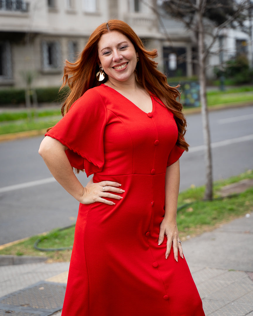 Vestido Bra3 Rojo Botones