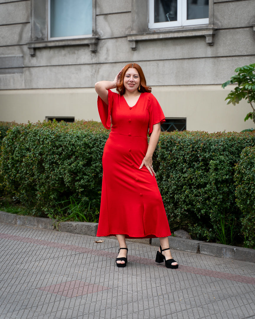 Vestido Bra3 Rojo Botones