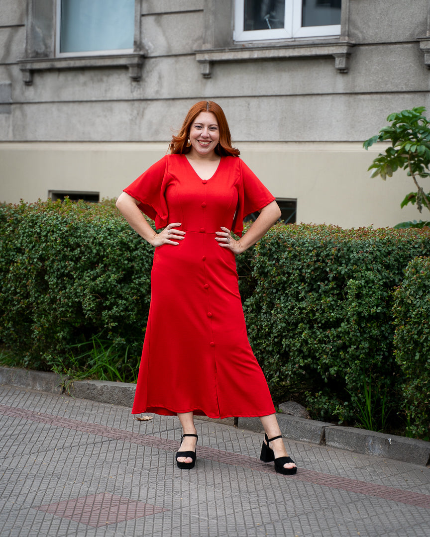 Vestido Bra3 Rojo Botones