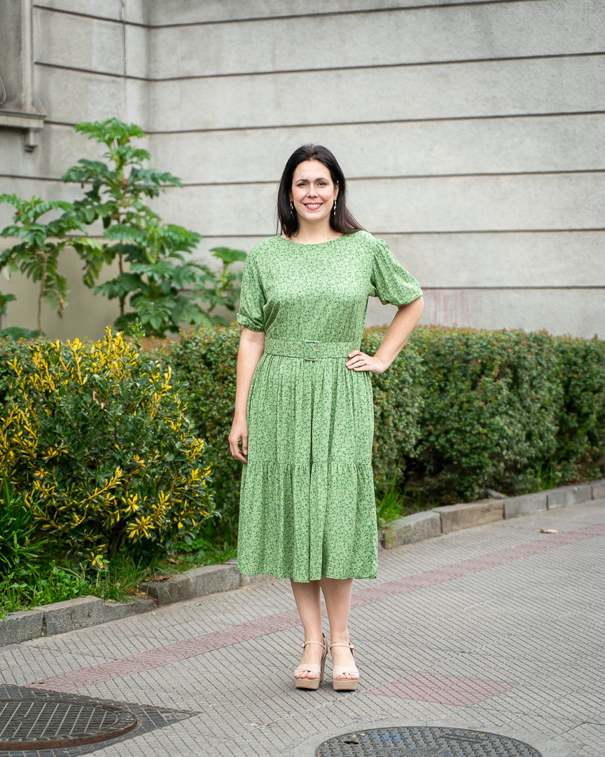 Vestido Bra3 Cinturon Floreado Verde
