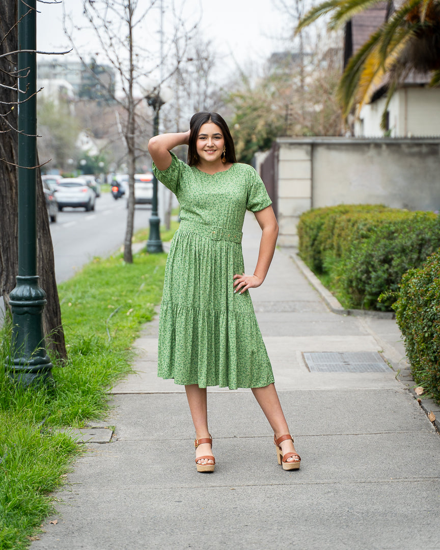 Vestido Bra3 Cinturon Floreado Verde