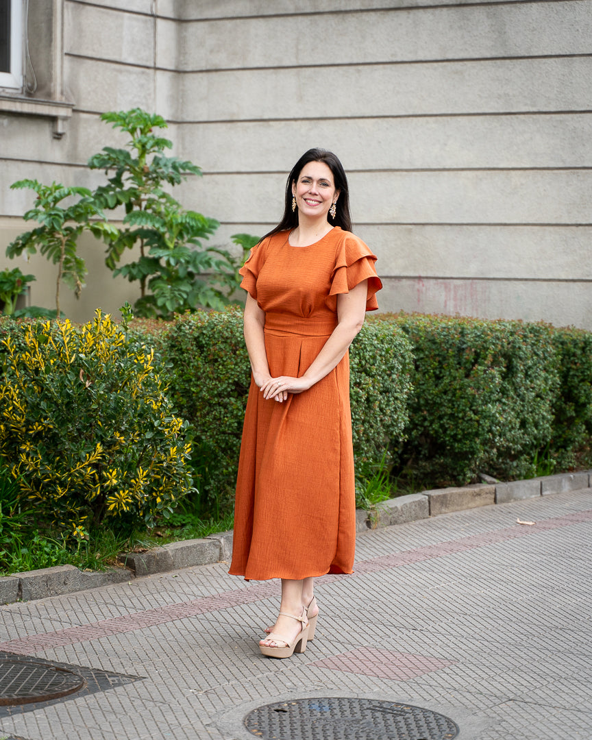 Vestido Bra3 Manga Vuelos Terracota