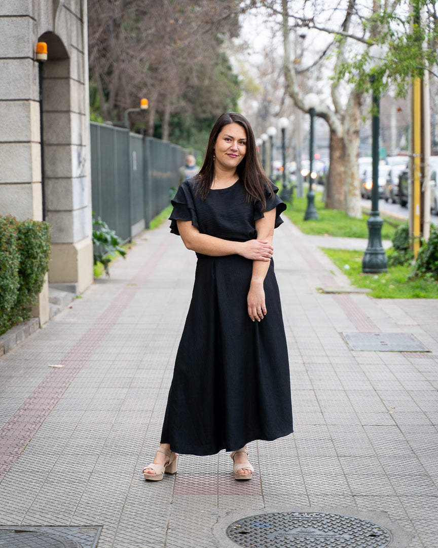 Vestido Bra3 Manga Vuelos Negro