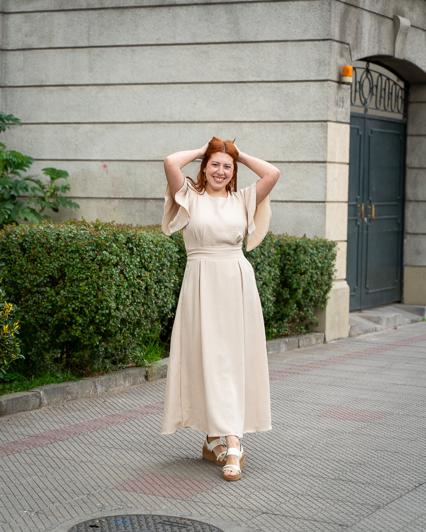 Vestido Bra3 Manga Vuelos Blanco Hueso