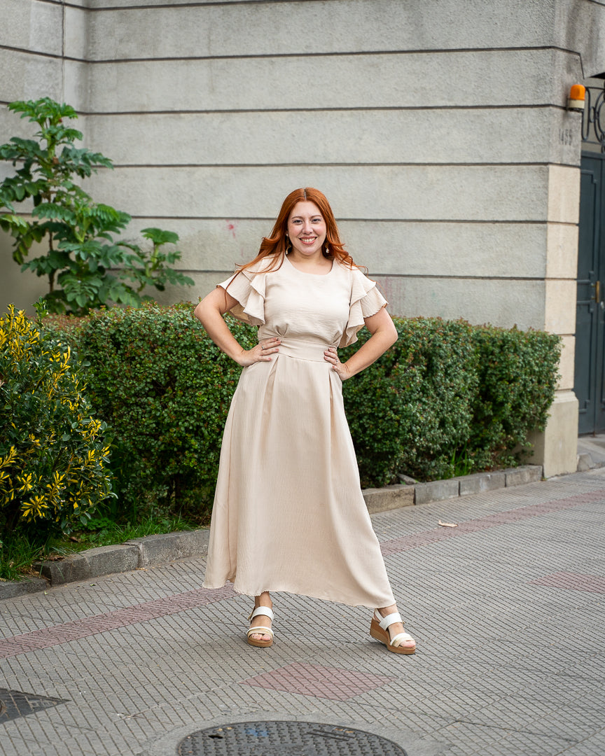 Vestido Bra3 Manga Vuelos Blanco Hueso