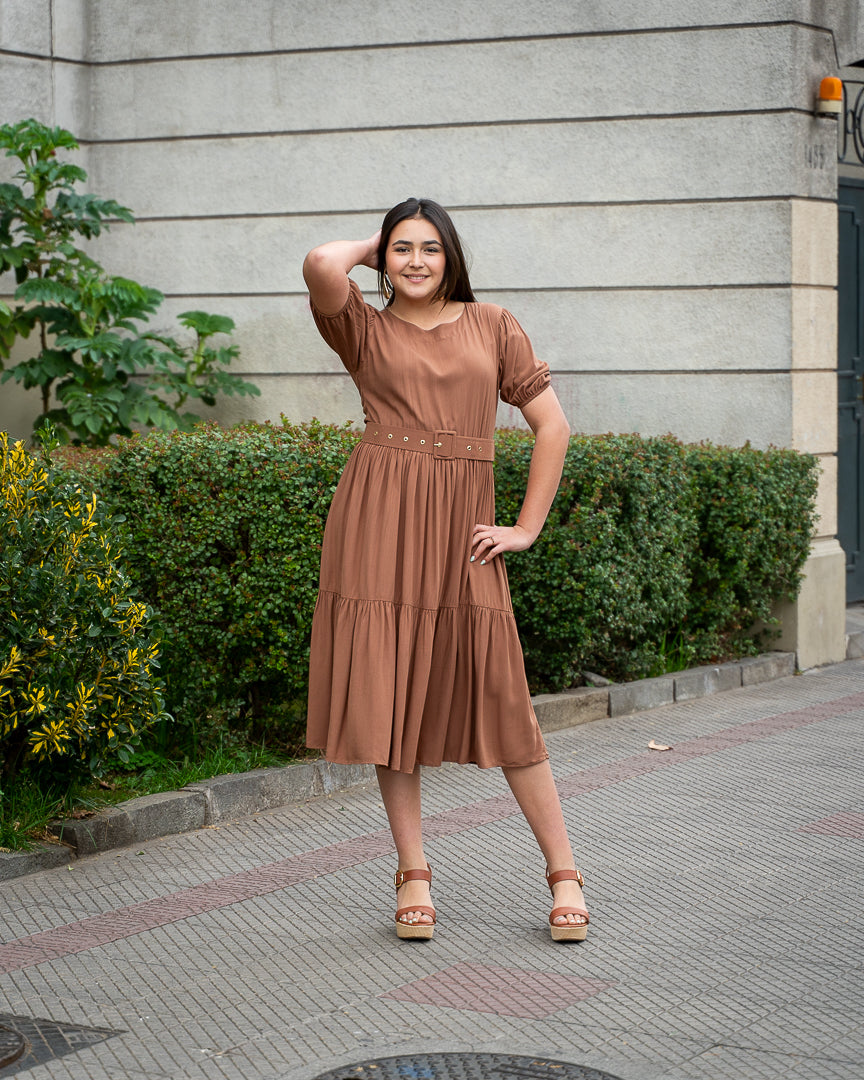 Vestido Bra3 Cinturon CafÃ© Liso