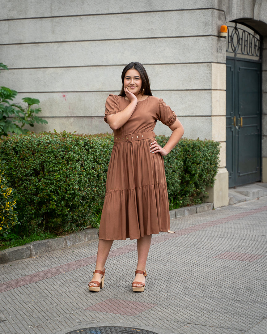 Vestido Bra3 Cinturon CafÃ© Liso
