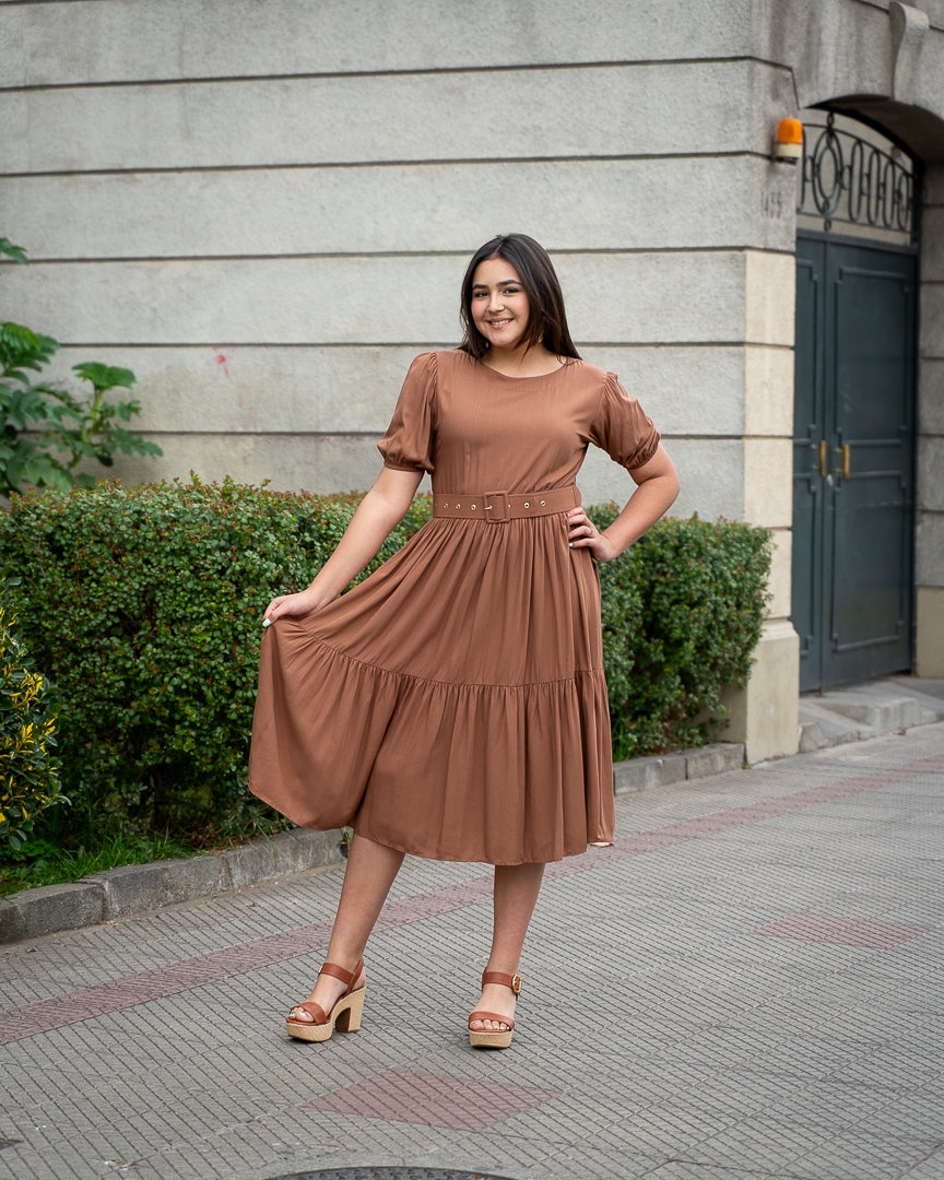 Vestido Bra3 Cinturon CafÃ© Liso
