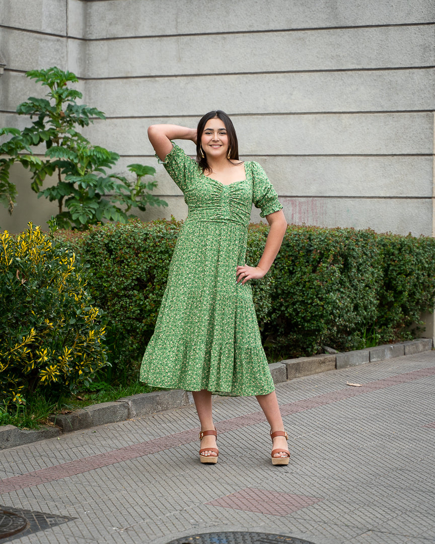 Vestido Bra3 Verde Flores PQA