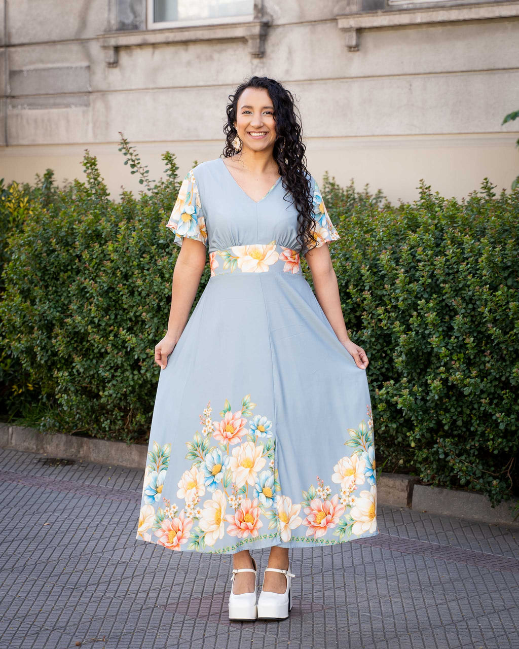 Vestido Bra4 Celeste Flores Grandes