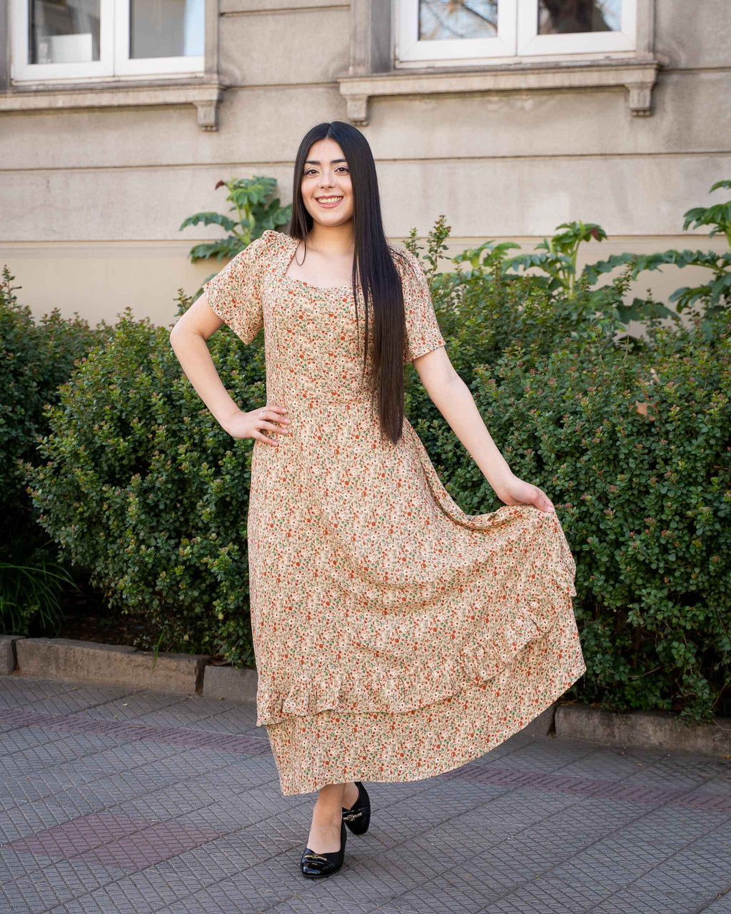 Vestido Bra4 Café Claro Flores