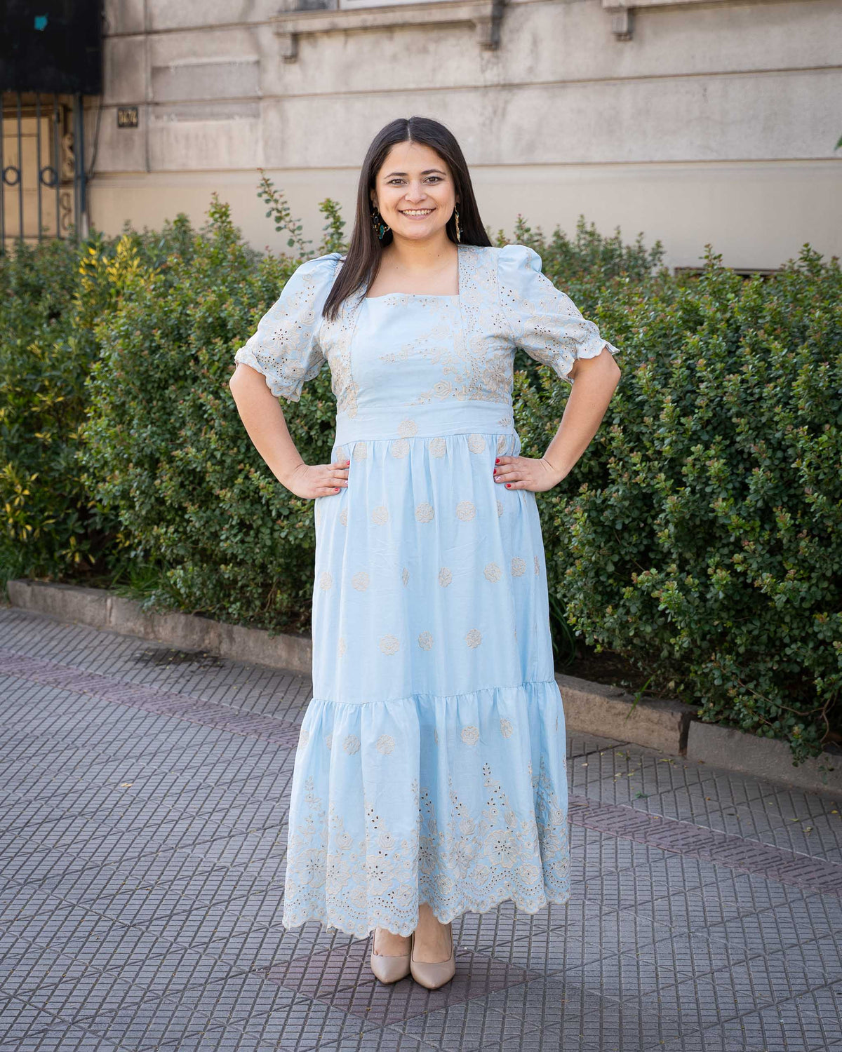 Vestido Bra4 Bordado Celeste TG