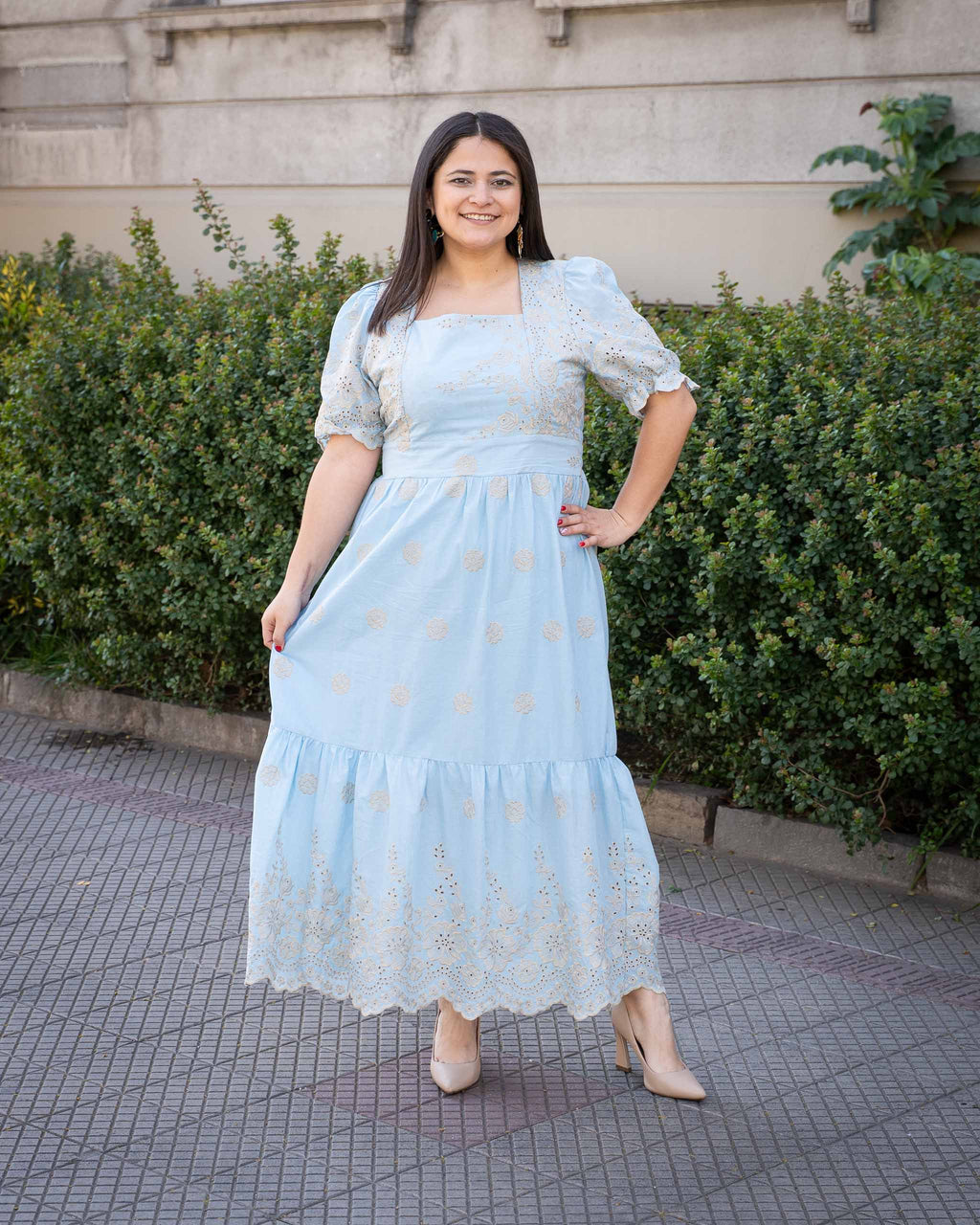 Vestido Bra4 Bordado Celeste TG