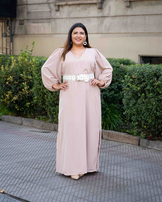 Maxivestido Manga Globo Beige