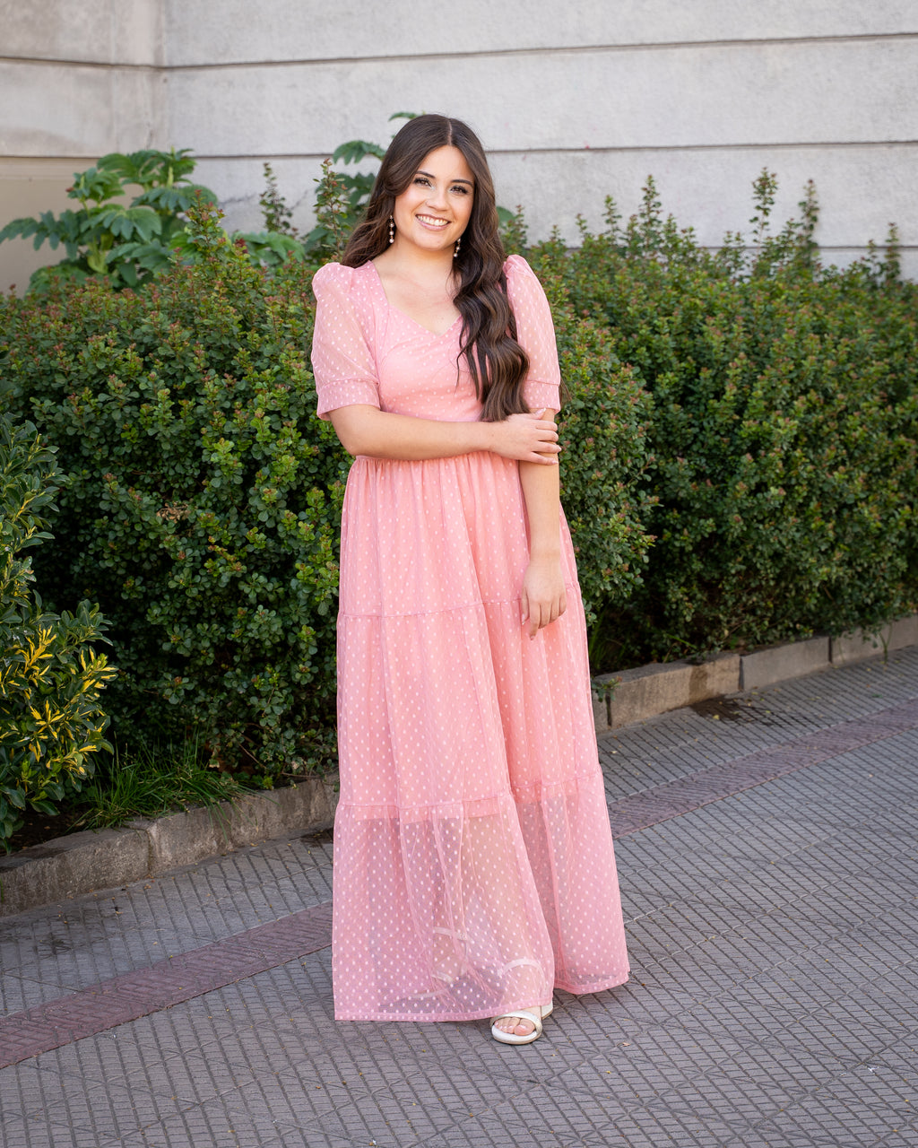 Vestido Bra4 Tull Rosado Puntos