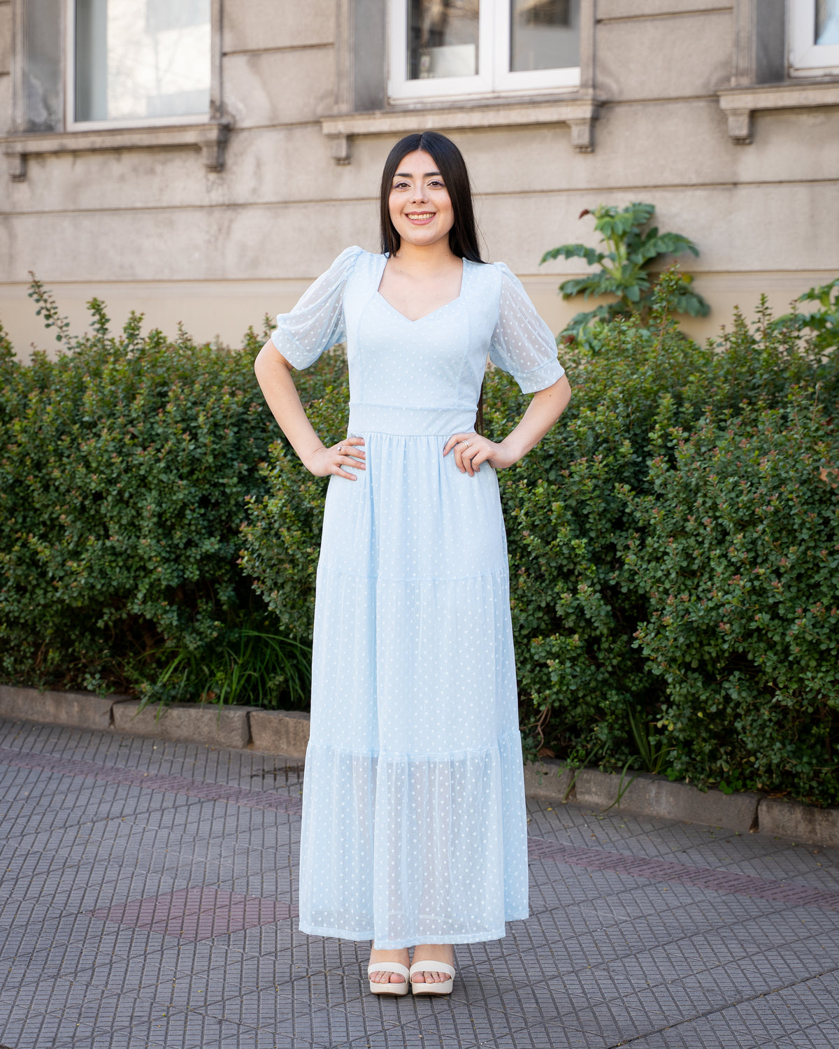 Vestido Bra4 Tull Celeste Puntos