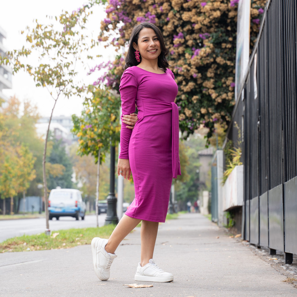 Vestido Lazo Manga Princesa Morado