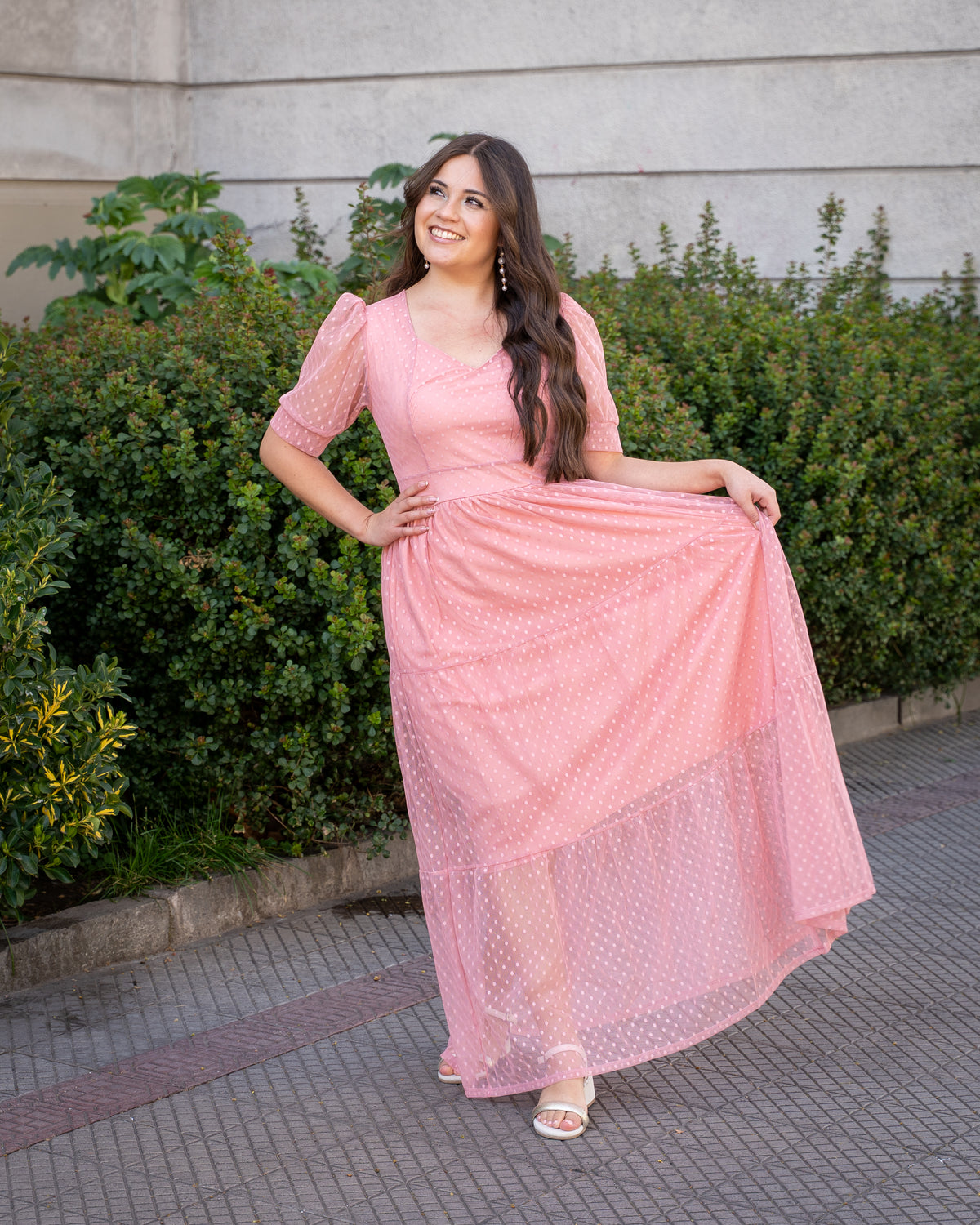 Vestido Bra4 Tull Rosado Puntos