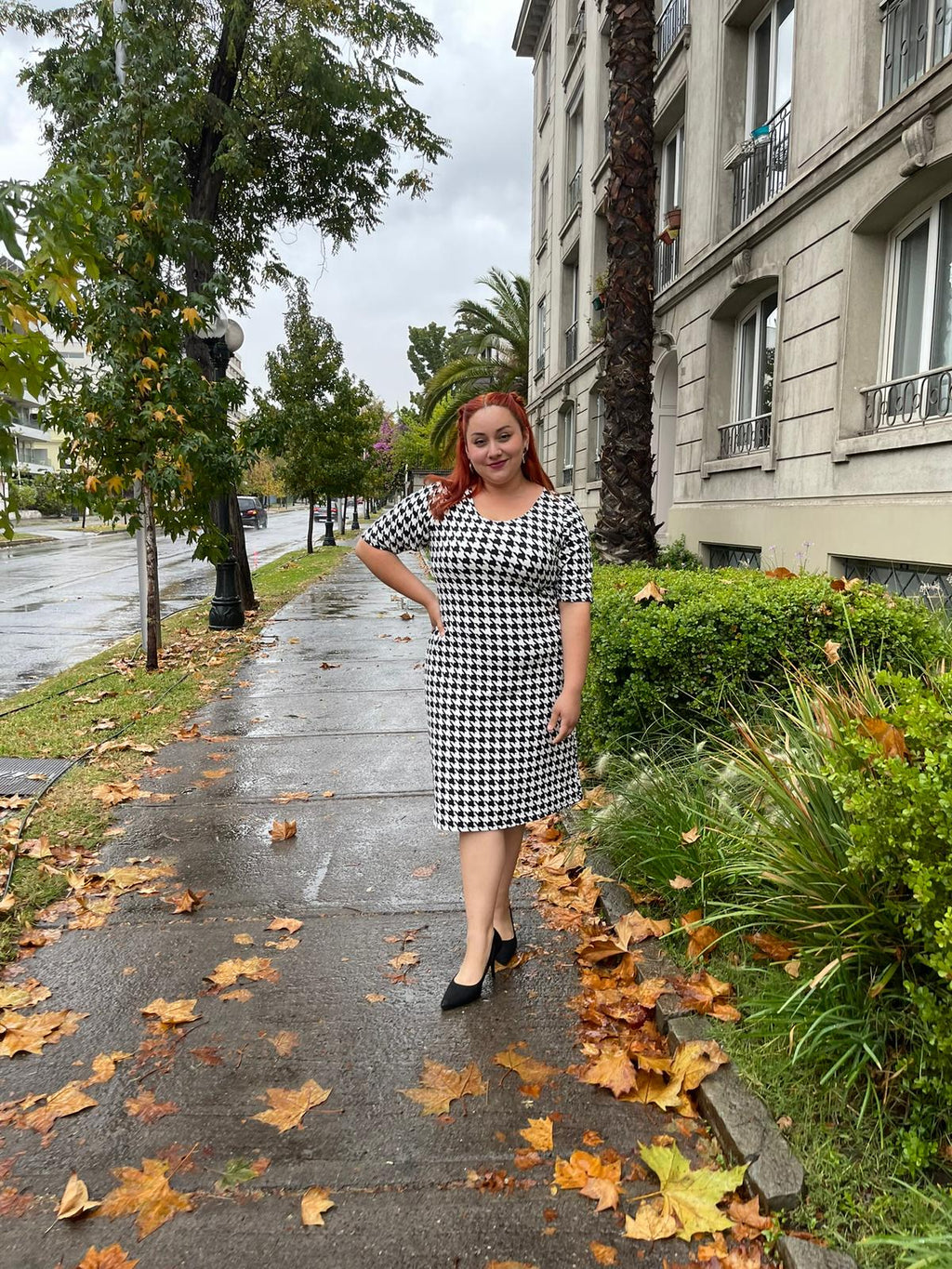 Vestido Pie de Poule Godet