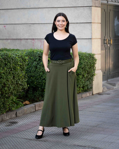 Maxifalda Cinturon Verde Oliva