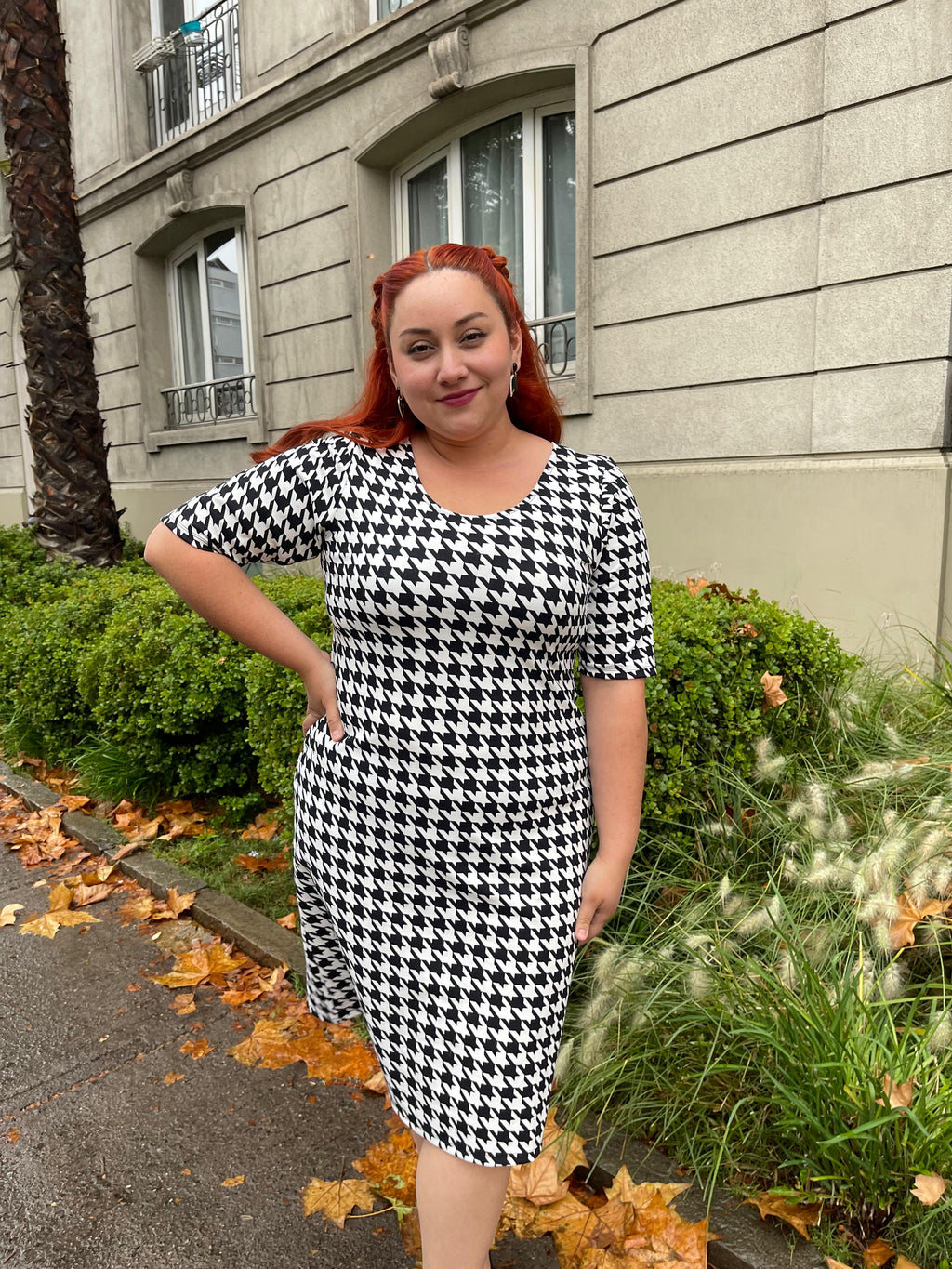 Vestido Pie de Poule Godet