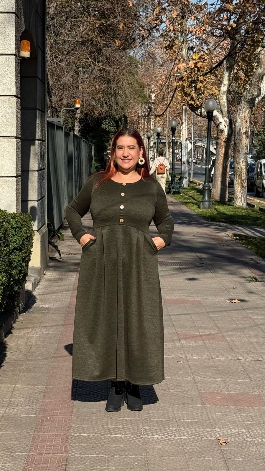 Maxivestido Lanilla Botones Verde