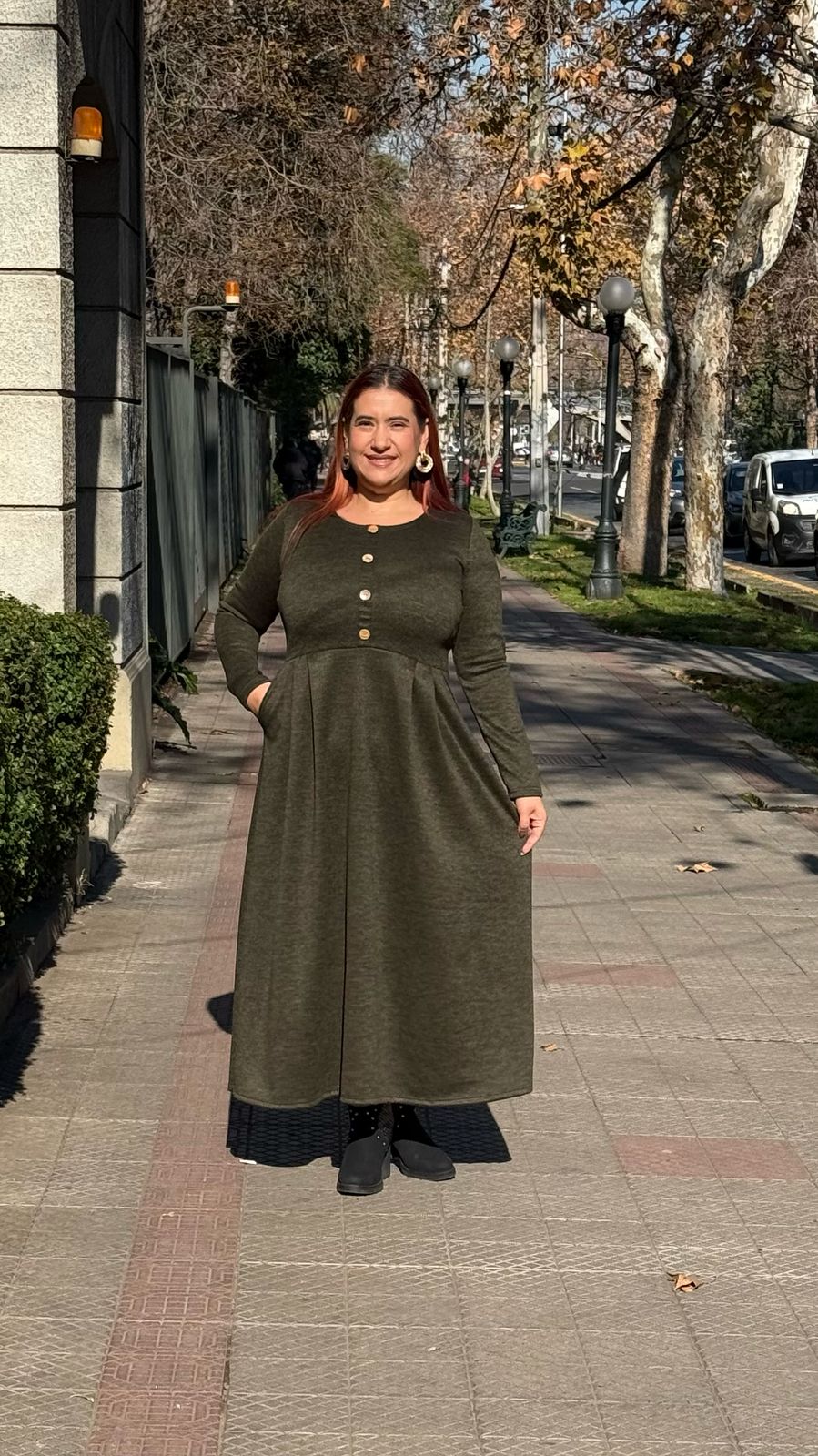 Maxivestido Lanilla Botones Verde