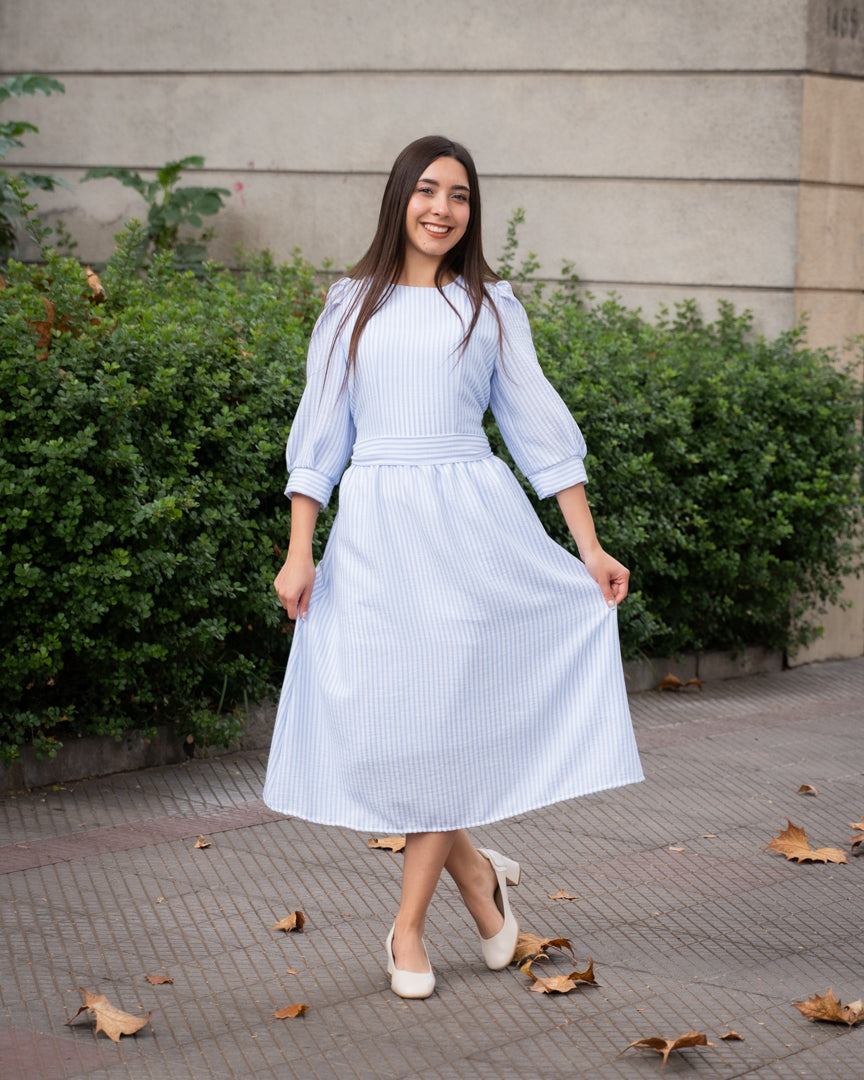 Vestido Rayas Celeste