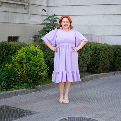 Vestido Plumeti Manga Corta Lila