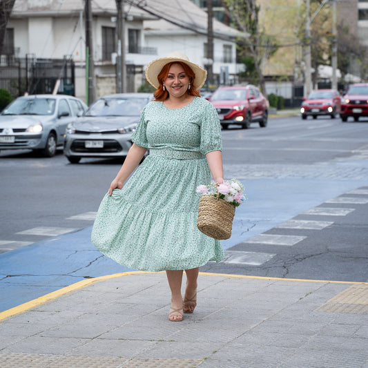 Vestido Bra Verde Flores Cinturon
