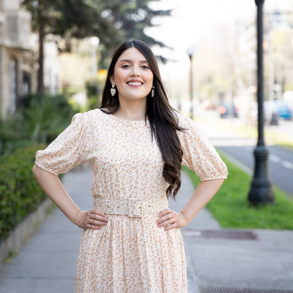 Vestido Bra Beige Flores Cinturon